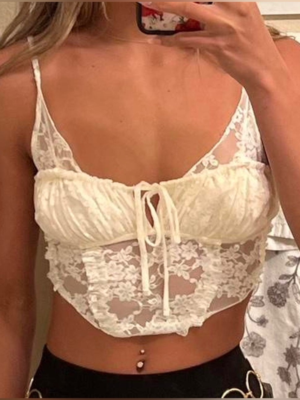 UO Farrah Sheer Lace Corset Cami